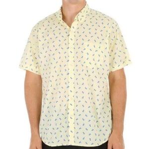 Izod Men's Yellow and Blue Patterned Casual Shirt